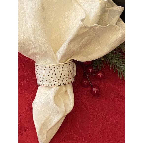 Grace's Teaware White Porcelain Napkin Rings With Gold Polka Dots - Set of 8 - Picture 5 of 8